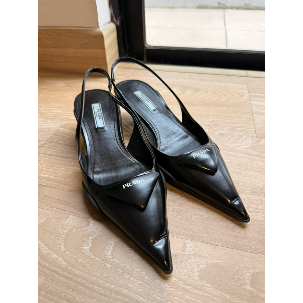 prada saffiano slingback kitten heels