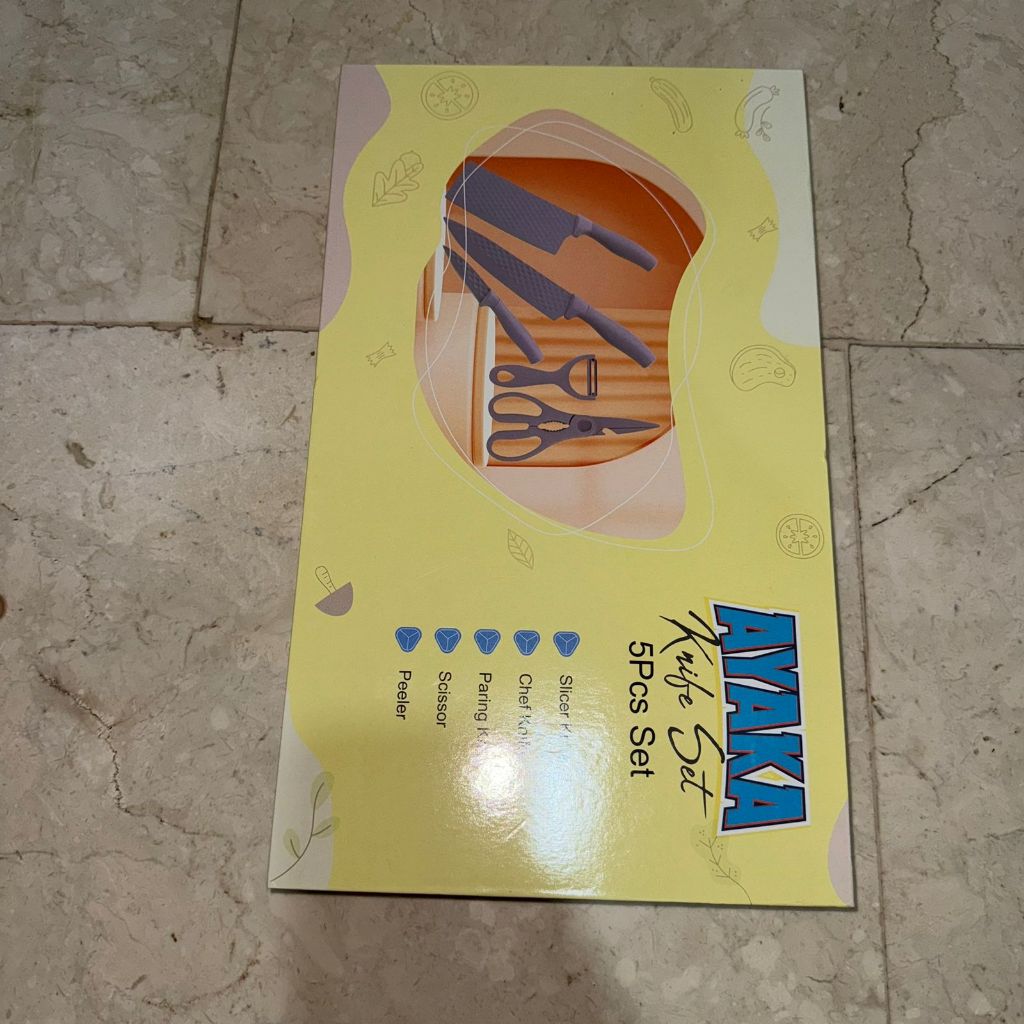 Pero x Mandalina Ayaka Knife Set 5pcs Lilac Pisau Anti Lengket Slicer Chef Paring Scissor Peeler Bes