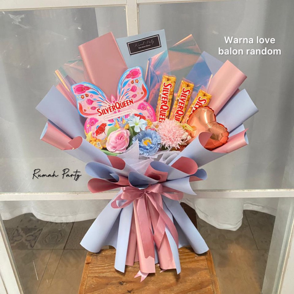Buket Coklat Boneka Cupid Silverqueen / Buket Kupu-Kupu Silverqueen / Valentine Gift Coklat