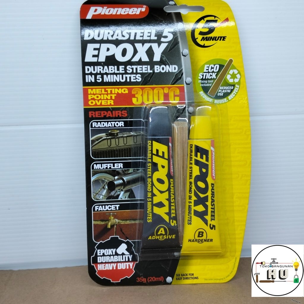 Lem Besi / Lem Epoxy 35 gram PIONEER - Durasteel 5 Epoxy (Suhu tinggi hingga 300°C)