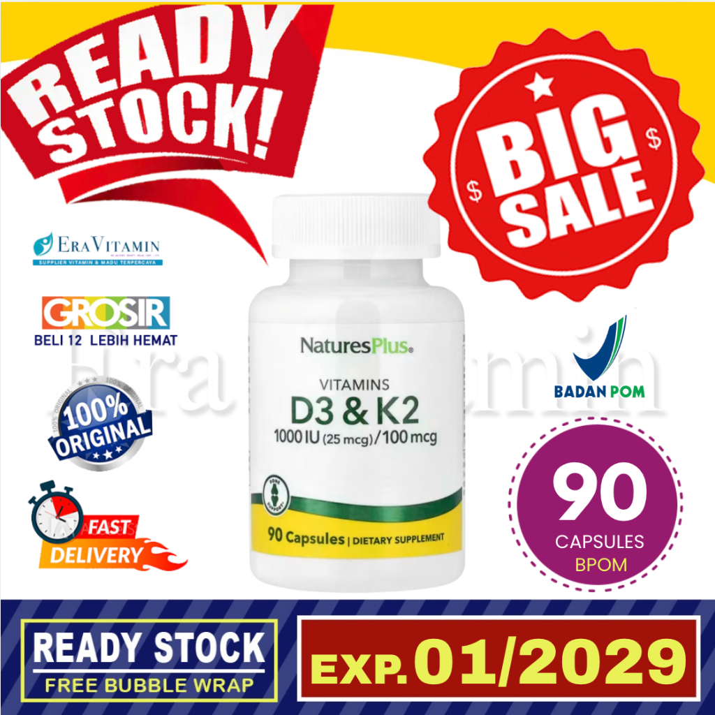 Natures Plus Vitamin D3 K2 1000iu (90 capsule) - supplement tulang