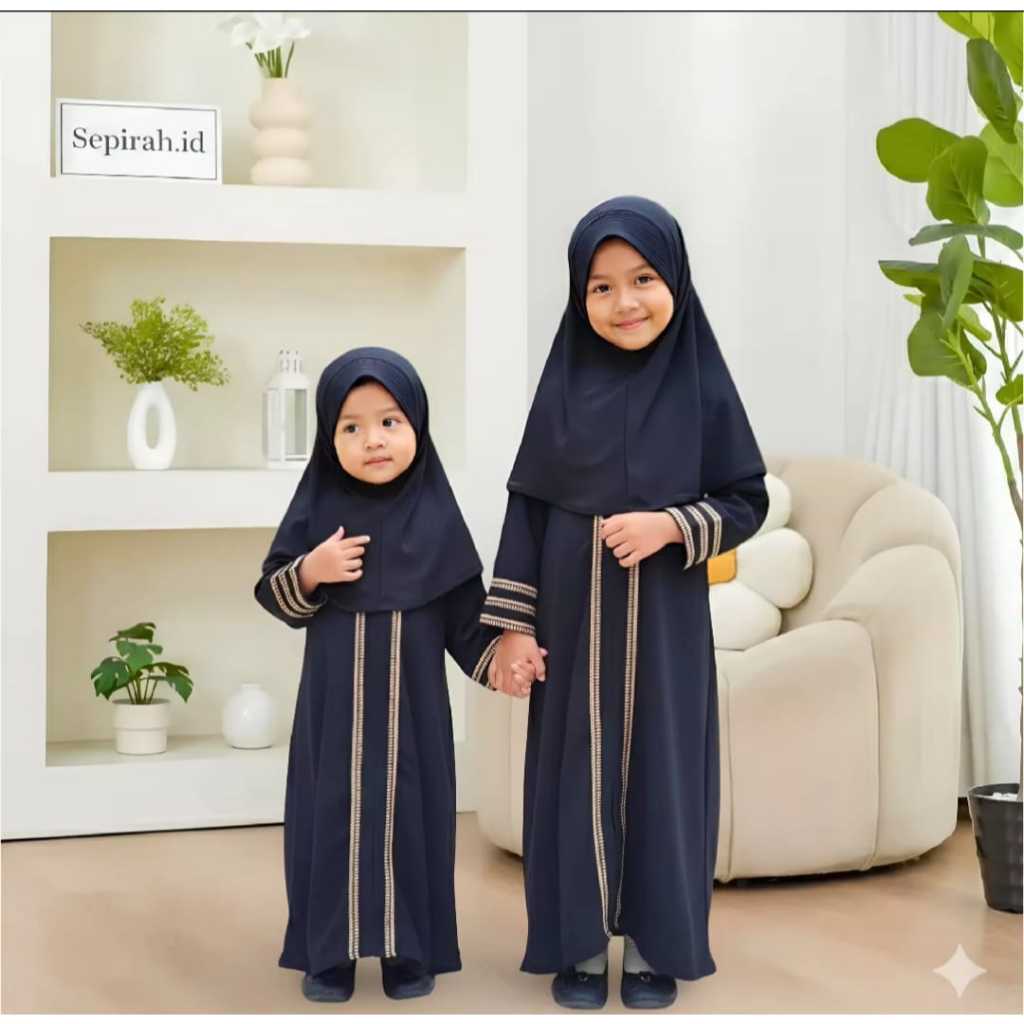 Baju Abaya Hitam Gamis Anak Crinkle Bordir Long Dress Kids Abaya Anak Perempuan Usia 4-10thn