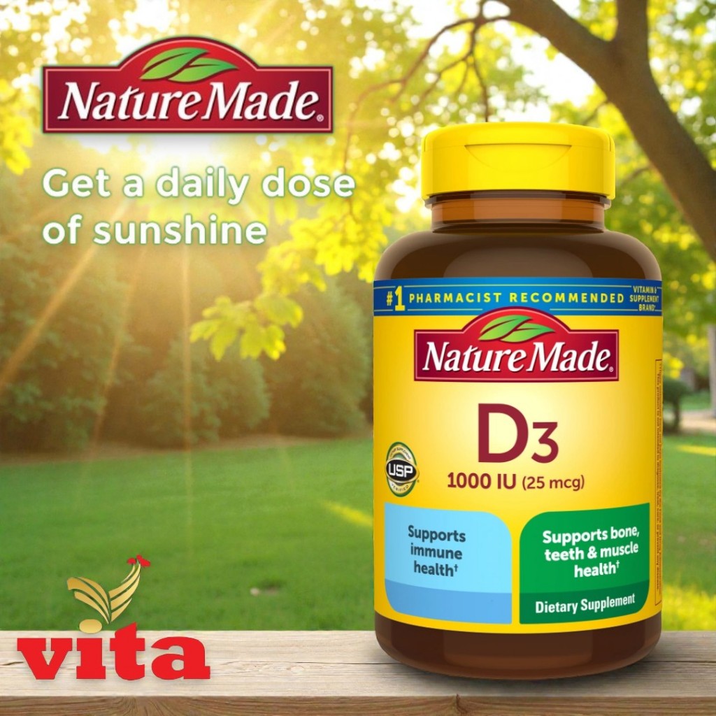Nature Made Vitamin D3 Daily Dosage 1000 IU 25 mcg Bone Health and Immune Support Softgel