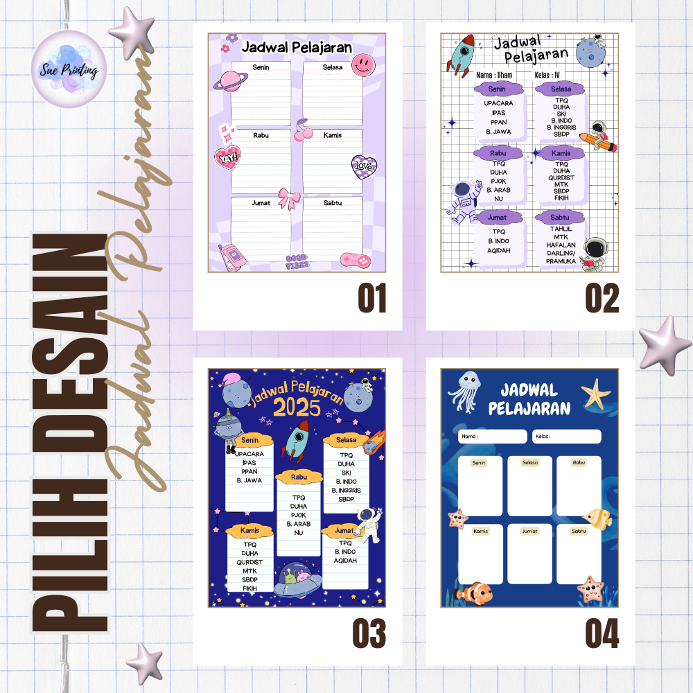 (A4) Stiker Jadwal Pelajaran/Jadwal Piket/Rencana Harian (Custom Nama)