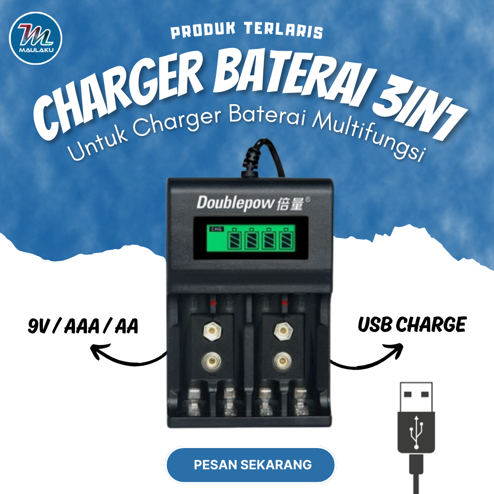 Charger Baterai AAA / AA / 9V USB Lithium Doublepow DP-UK95