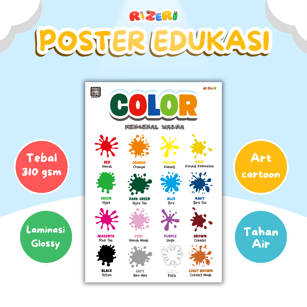 Poster Edukasi Mengenal Warna Pendidikan Anak Wipe and Clean PAUD TK SD