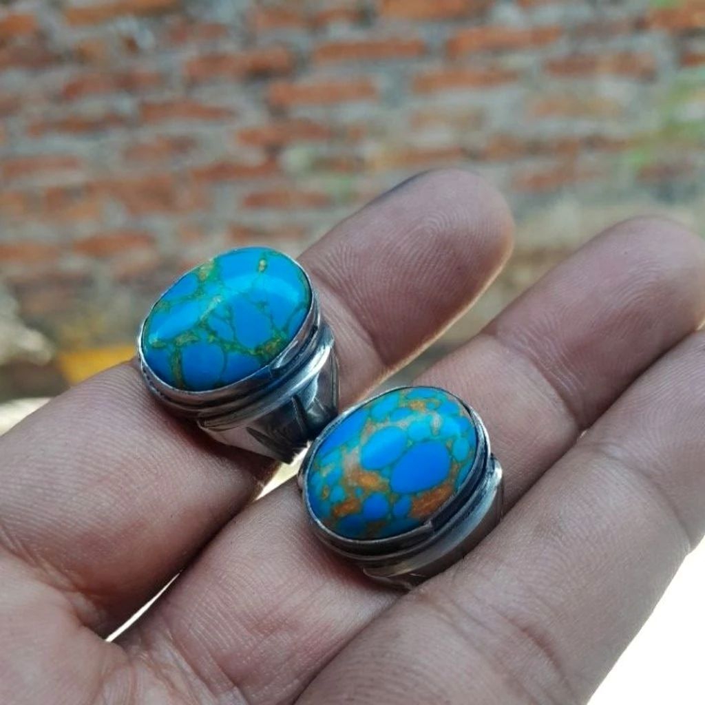 2 pcs cincin batu akik pirus urat mas mekah dan mesir