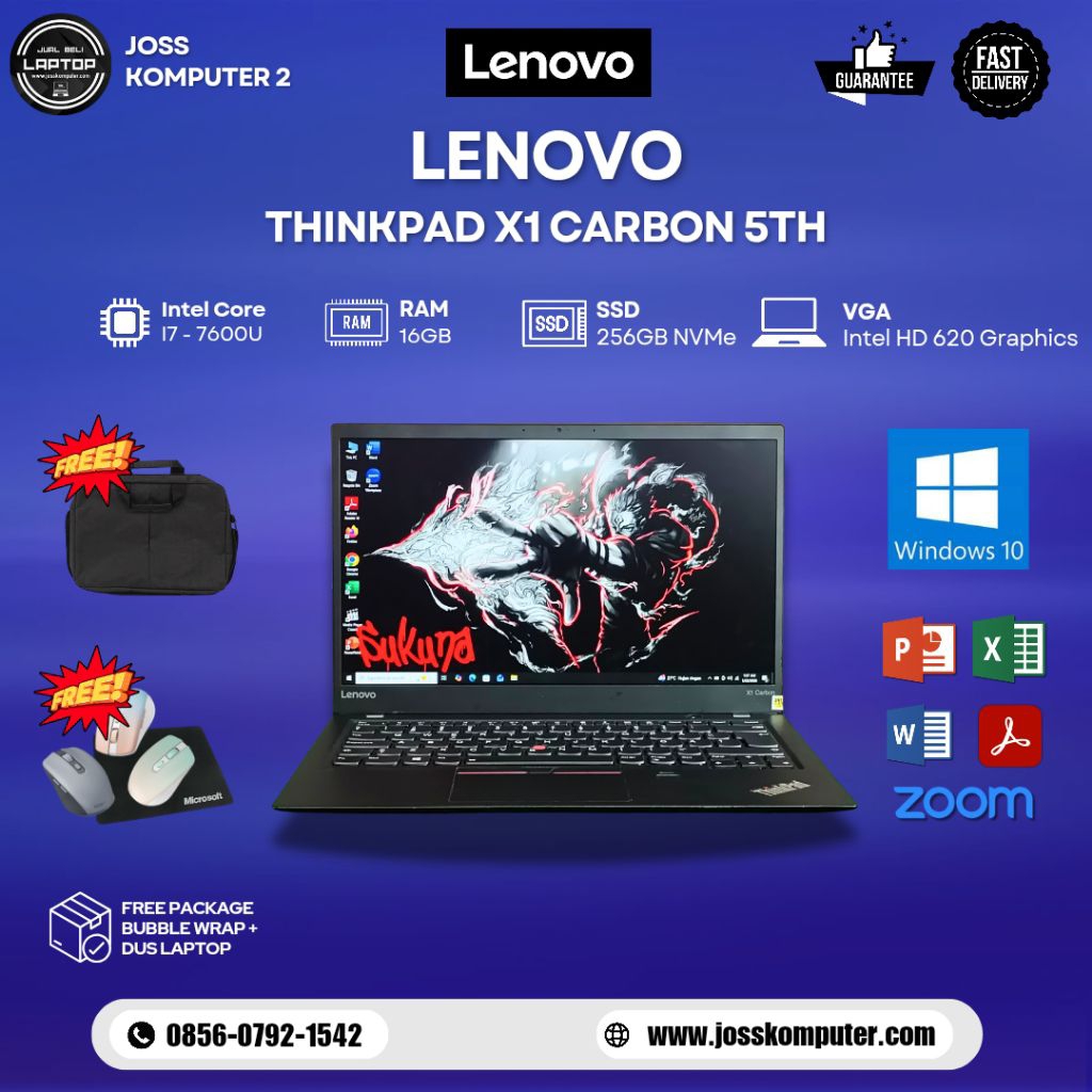 Lenovo Thinkpad X1 Carbon 5Th Intel Core i7-7600U/ RAM 16GB/ SSD 256GB/ 14 Inch/ Keyboard Backlit/ M