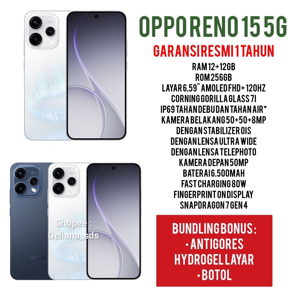 Oppo Reno 15 5G 12/256 12+12/256 24/256 Garansi Resmi 1 Tahun Oppo Reno 15 5G 12+12/256 Oppo Reno 15