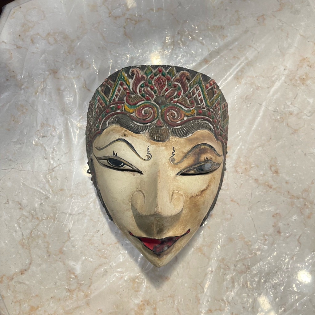 Topeng Kayu Panji Jawa Warna Putih Lawas Jadul Tua