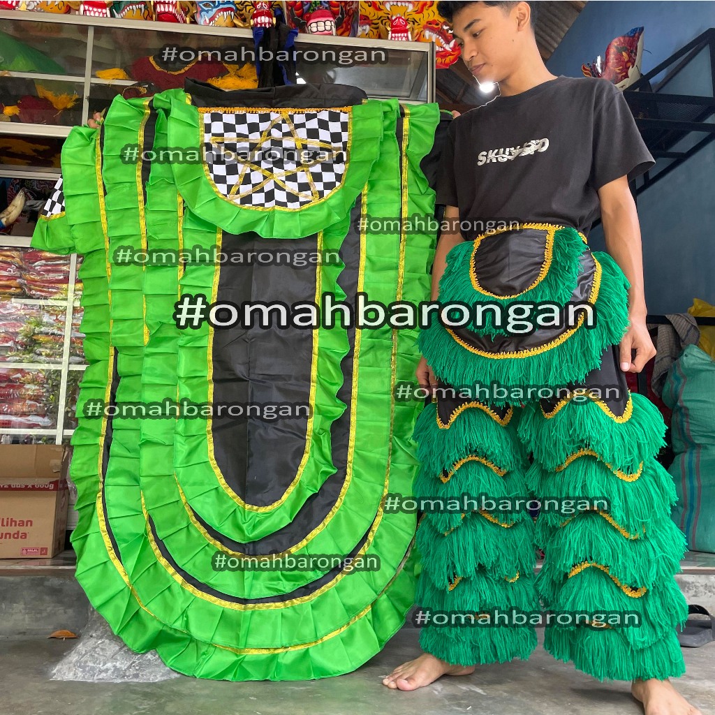 Kemul Barongan Dan Celana Pentas Satu Set Wol Dewasa Hijau