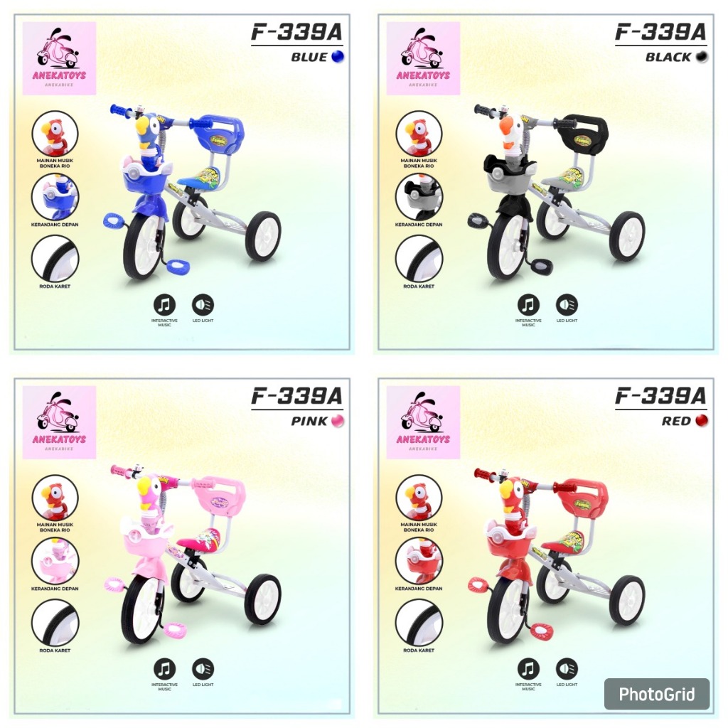 Sepeda Roda Tiga Anak Family F339A Ban Karet 2-5 Tahun Keranjang Musik Lampu