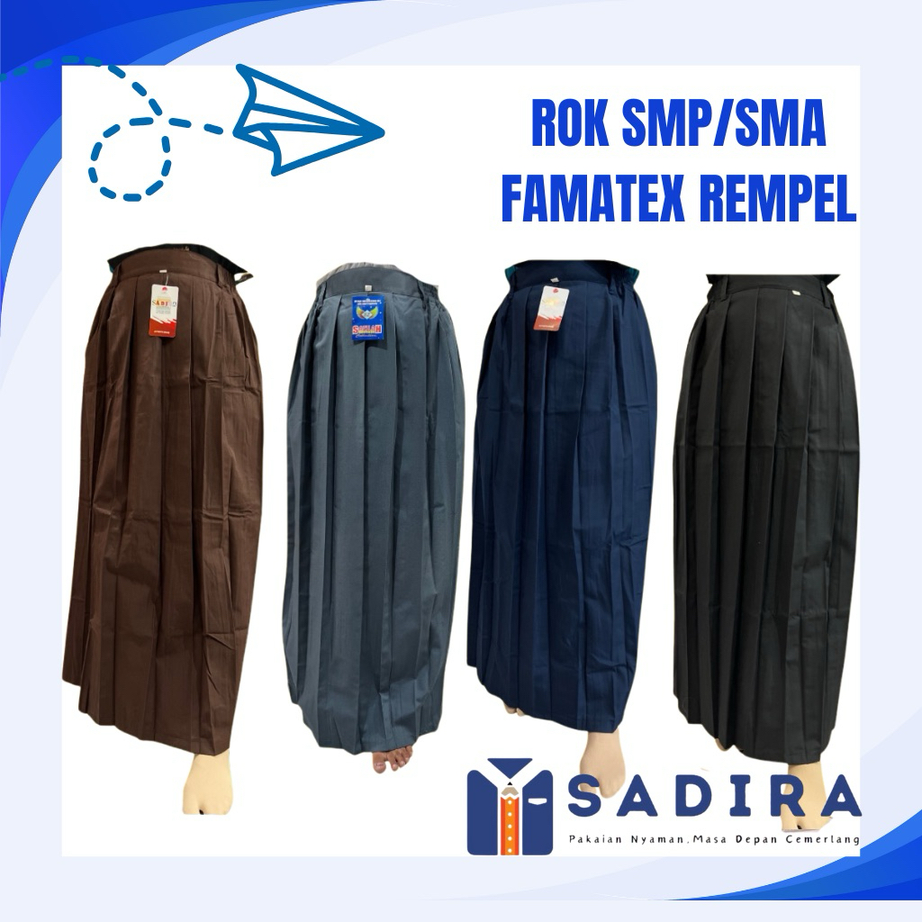 ROK SMP, ROK SMA, ROK PRAMUKA, ROK HITAM REMPEL BAHAN FAMATEX