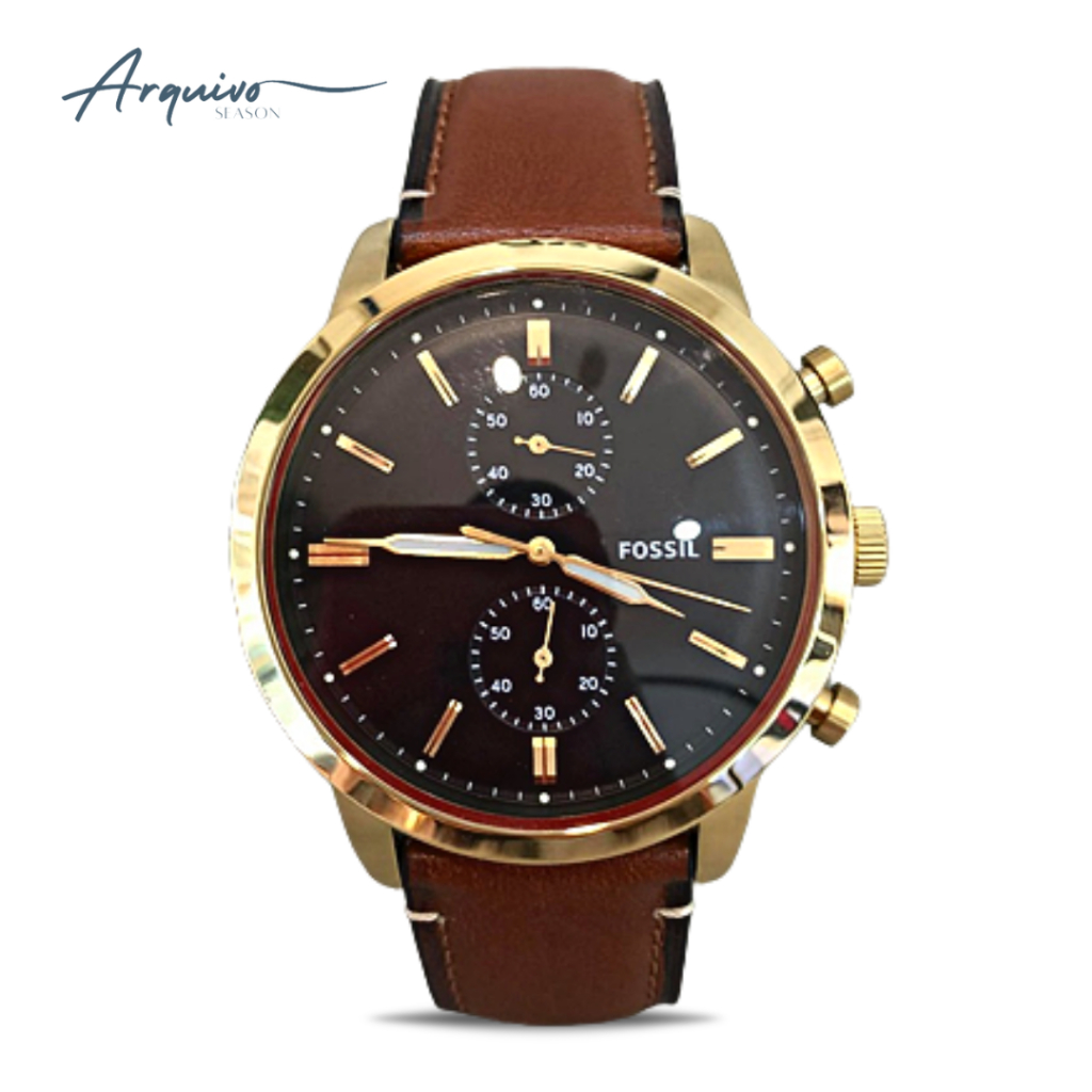 Jam Tangan Fossil Pria Townsman Chronograph Kulit Brown Casual Original FS5338