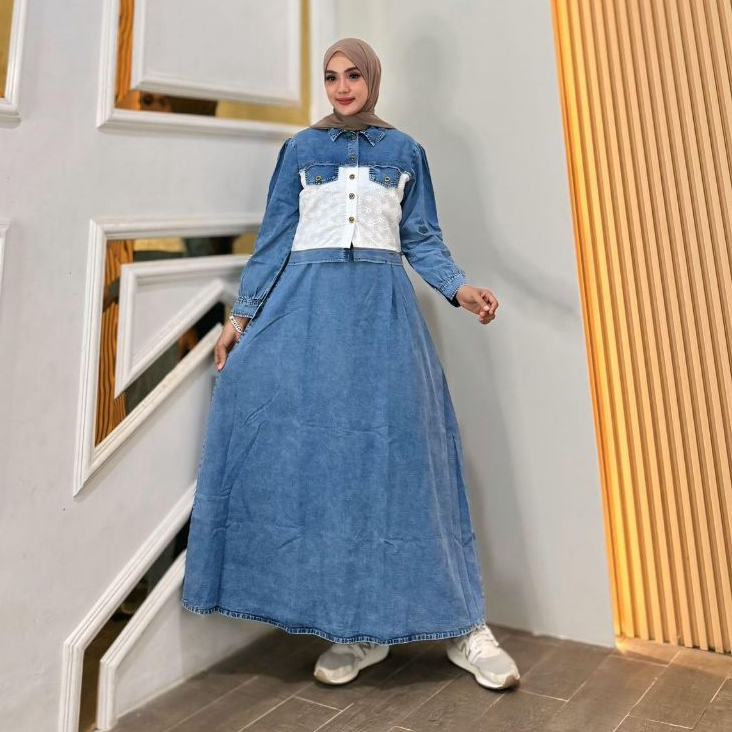 Melody Gamis Jeans Rompi Fashion Muslim Wanita Kekinian
