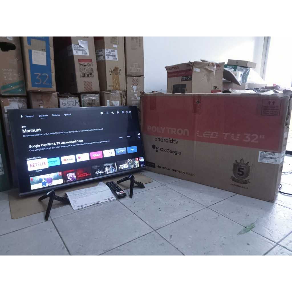 TV LED POLYTRON ANDROID 32 INC SUDAH DIGITAL KONDISI BEKAS MASIH SEGEL  (6420R)