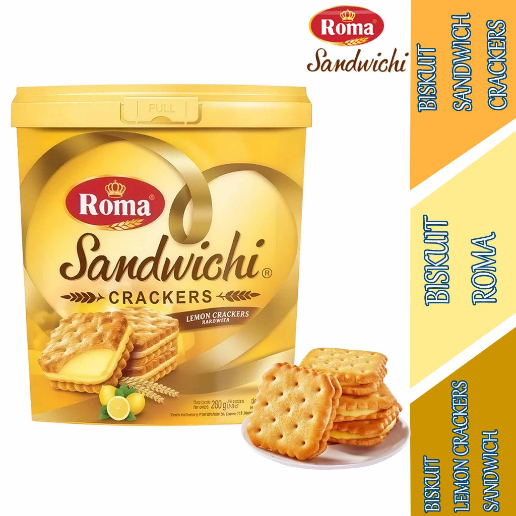 Biskuit Sandwich Rasa Lemon - Biskuit Roma - Biskuit Sandwichi Crackers - 280gr