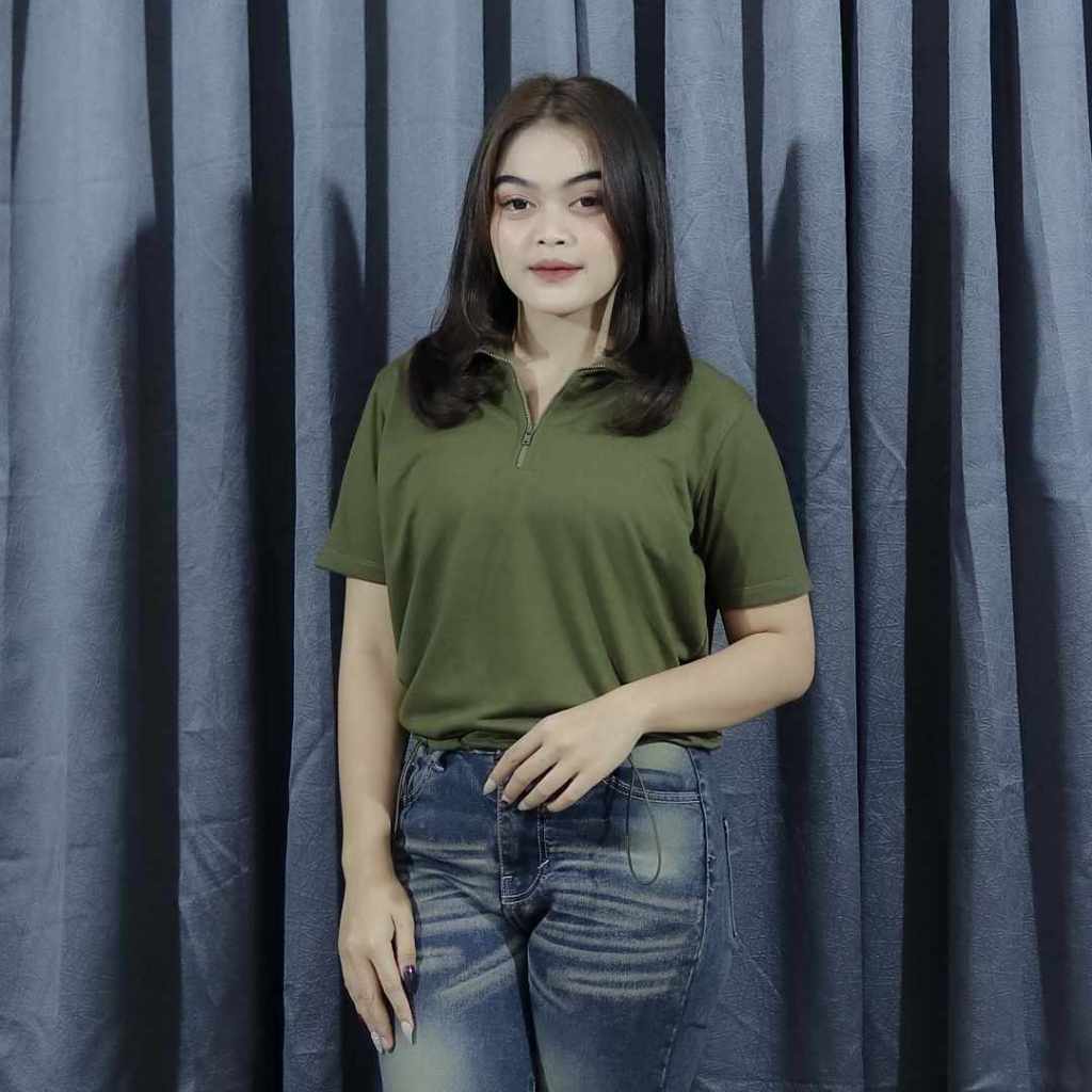 Kaos Polo Wanita Remix RIFC361P Kaos Kerah Crop Polos Lengan Pendek