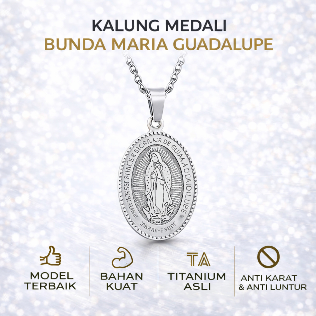 ALPHA OMEGA - Kalung Bunda Maria Guadalupe Titanium | Aksesoris Wanita Katolik