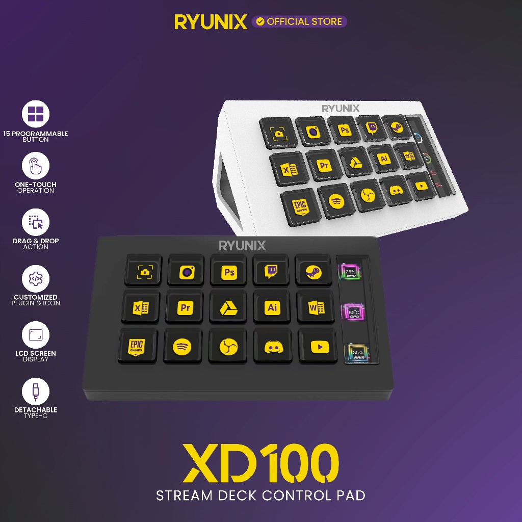 RYUNIX Stream Deck XD100 Control Pad