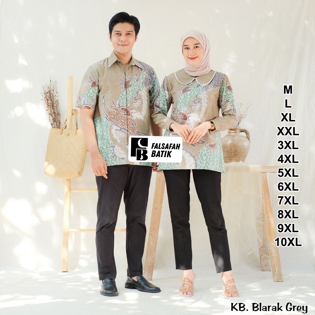 Falsafah Batik - Batik Couple Blouse Wanita Lengan Panjang Adem Kemeja Lengan Pendek Jumbo Uk. M L X