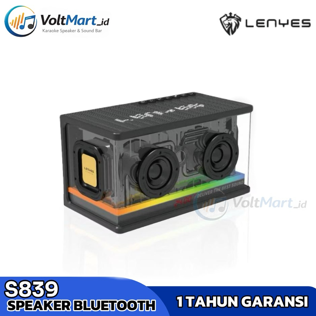 LENYES S839 80W Speaker Bluetooth Wirelless LED Transparant Fullbass Stereo TWS Mode