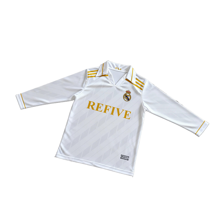 Refive- Jersey VINTAGE Long Sleeve Retro Jersey REAL MADRID  Atasan Tangan Panjang Pria Dan Wanita P