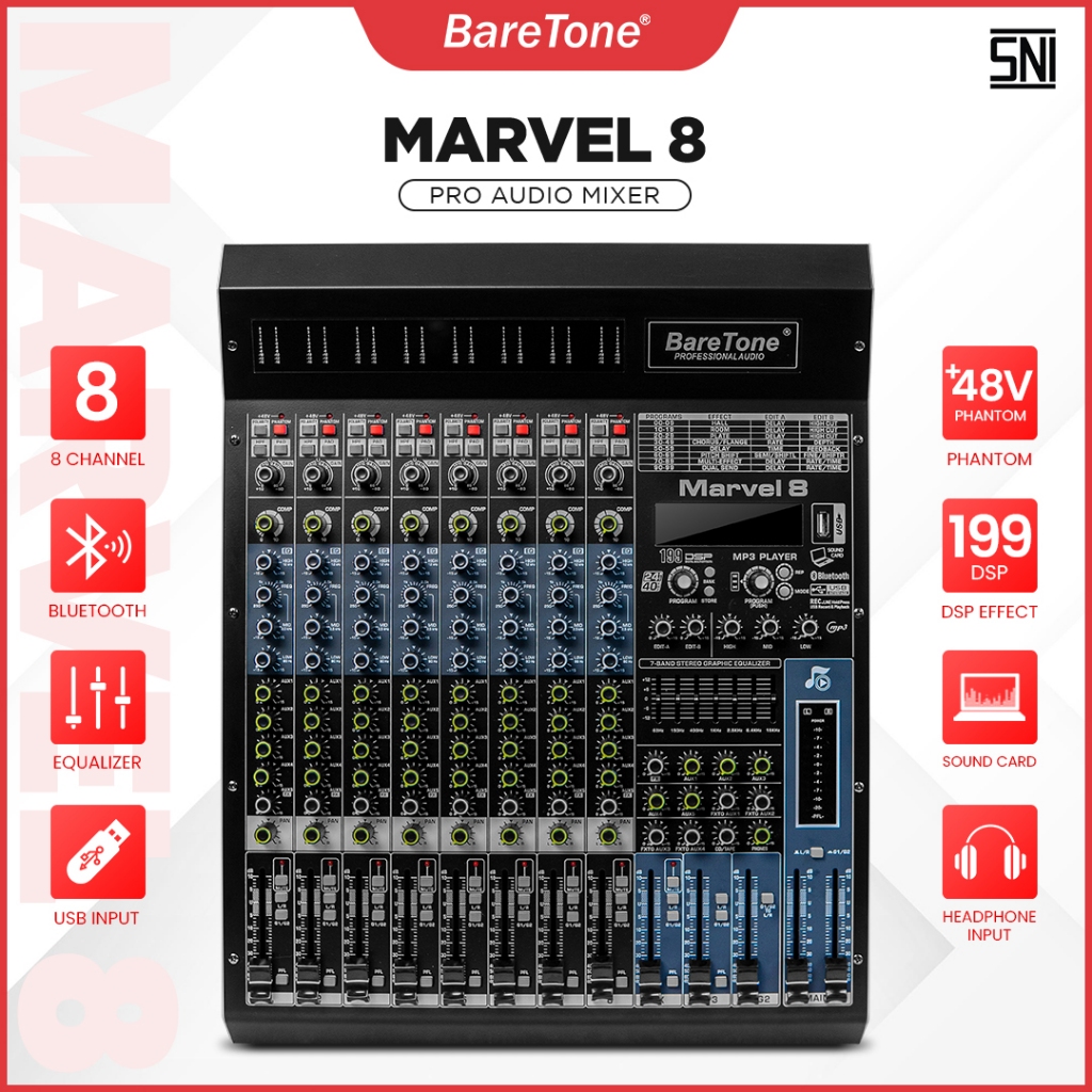 BARETONE AUDIO PROFESSIONAL AUDIO MIXER 8 CHANNEL MARVEL 8