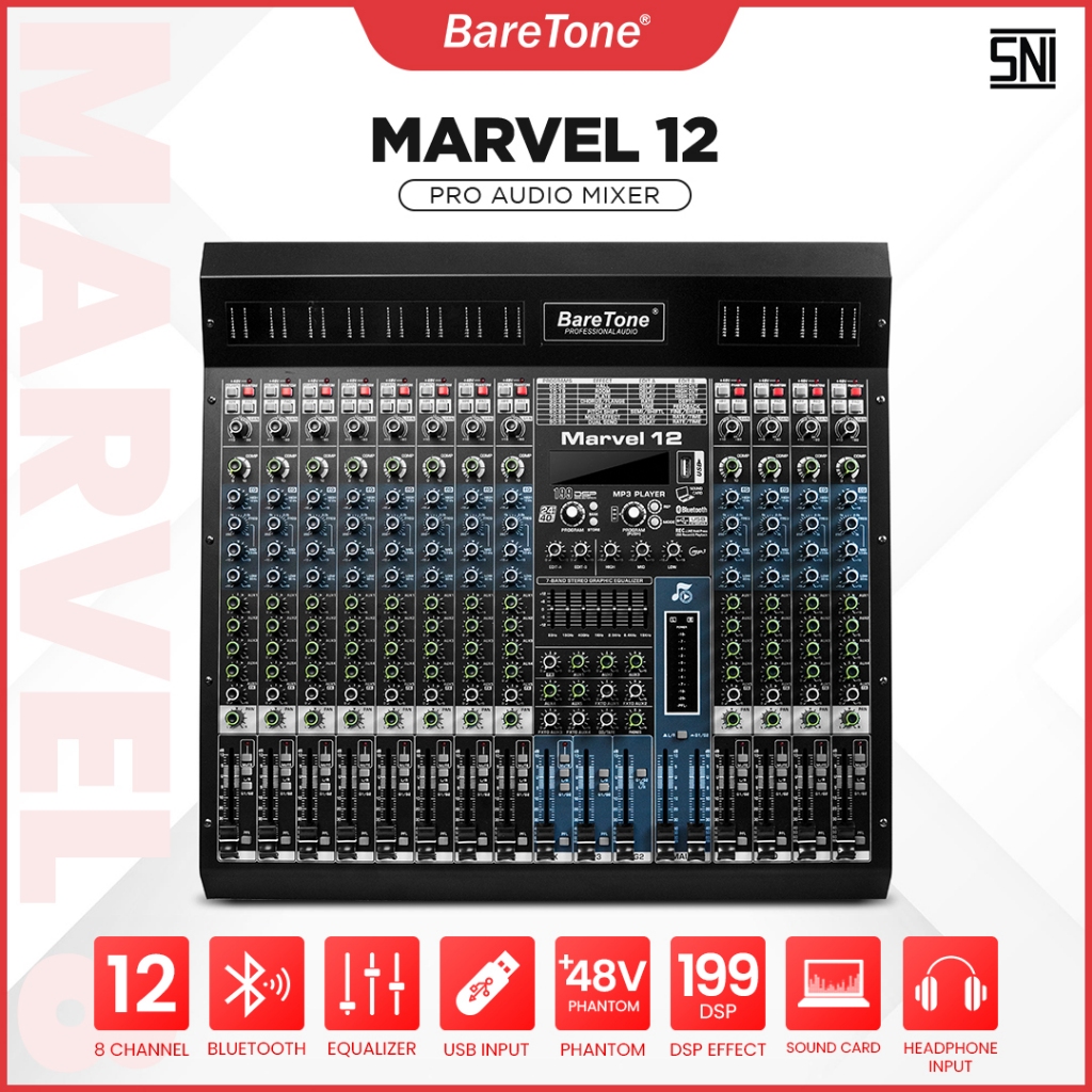 BARETONE AUDIO PROFESSIONAL AUDIO MIXER 12 CHANNEL MARVEL 12
