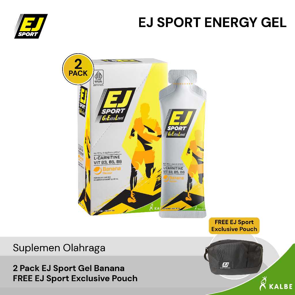 2 Pack EJ Sport Gel Banana Free EJ Sport Exclusive Pouch | Suplemen Lari & Olahraga, Gel Energi deng