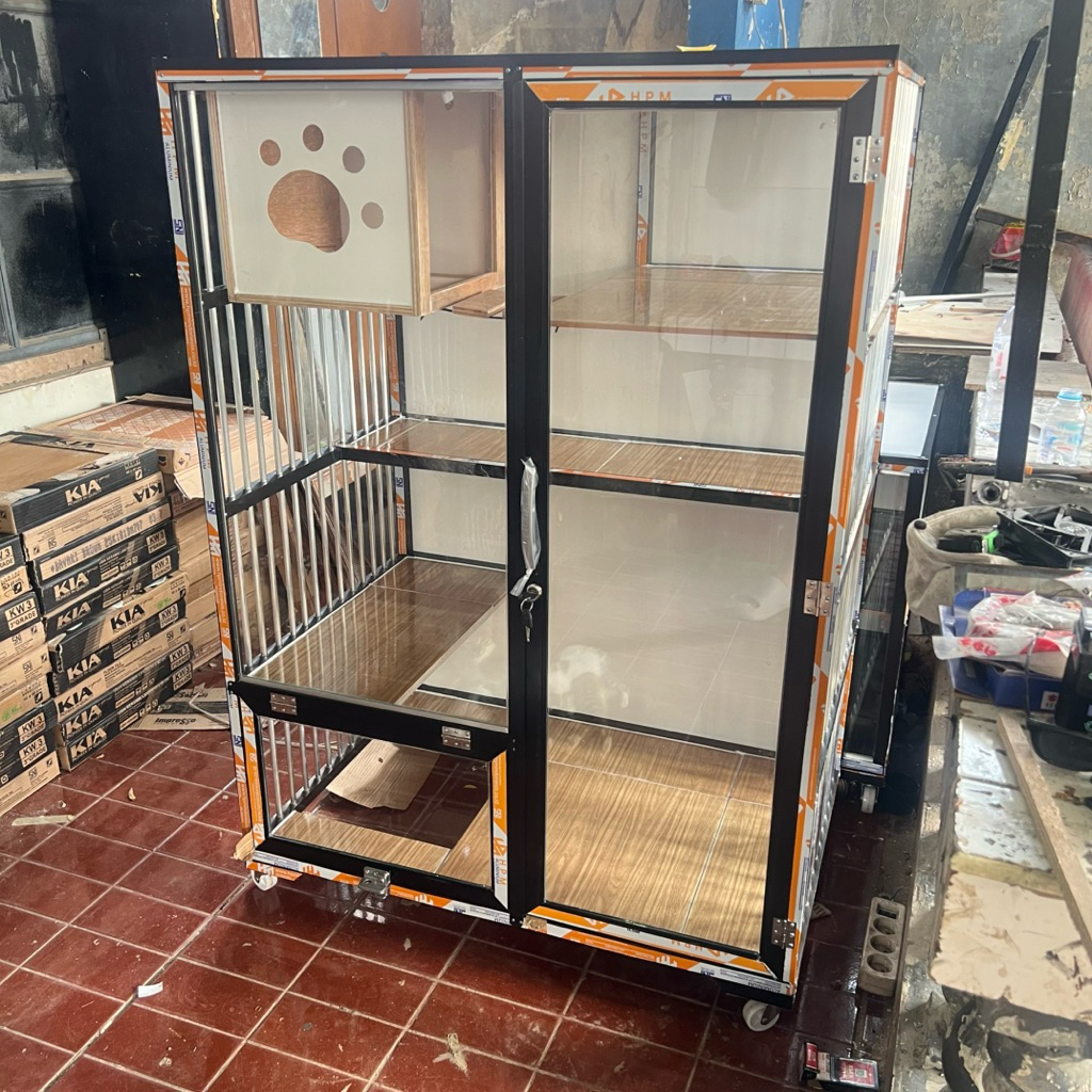 [Free Ongkir Solo Raya & Jabodetabek] Kandang Kucing Besar Murah Alumunium Tingkat Full Kaca Kotak R