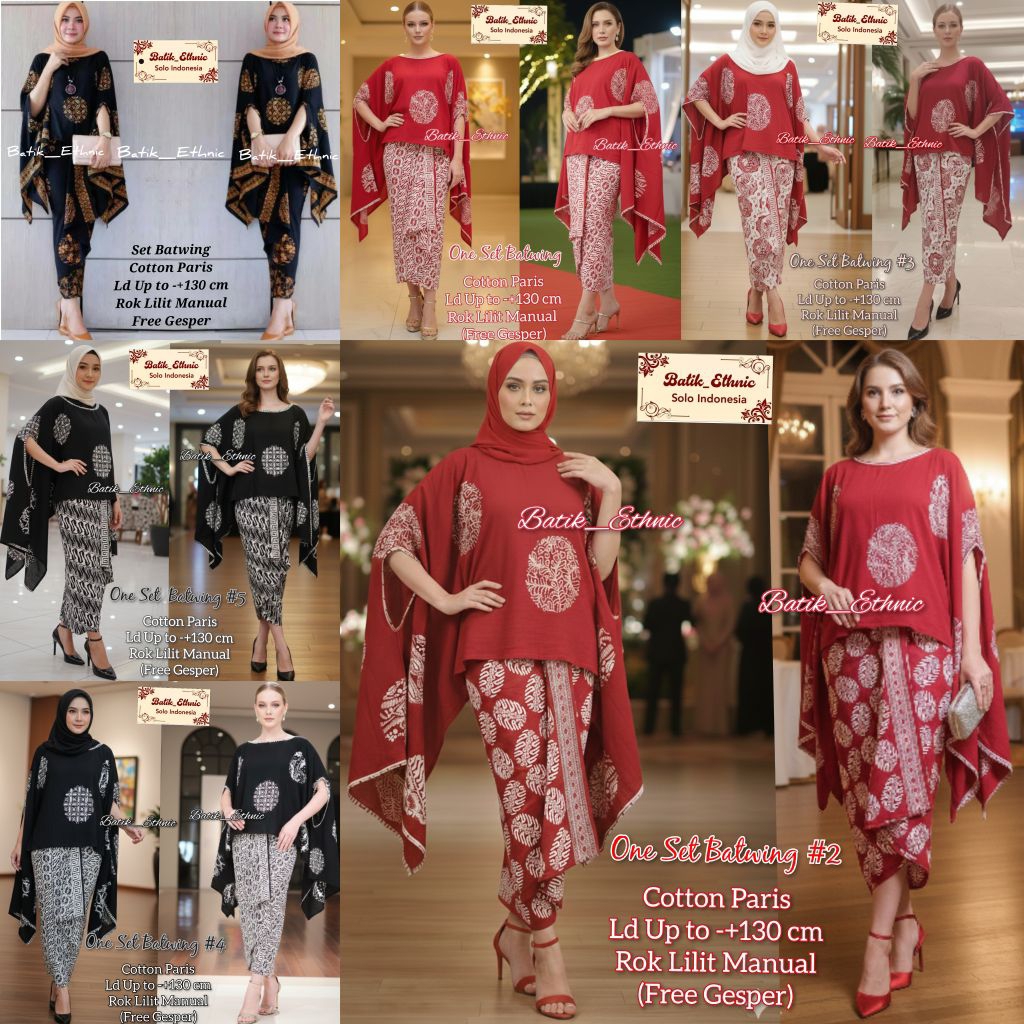Seikha Batik Set Top Batwing & Rok Lilit Manual (Free Gesper),  Cotton Paris Ori SOLO