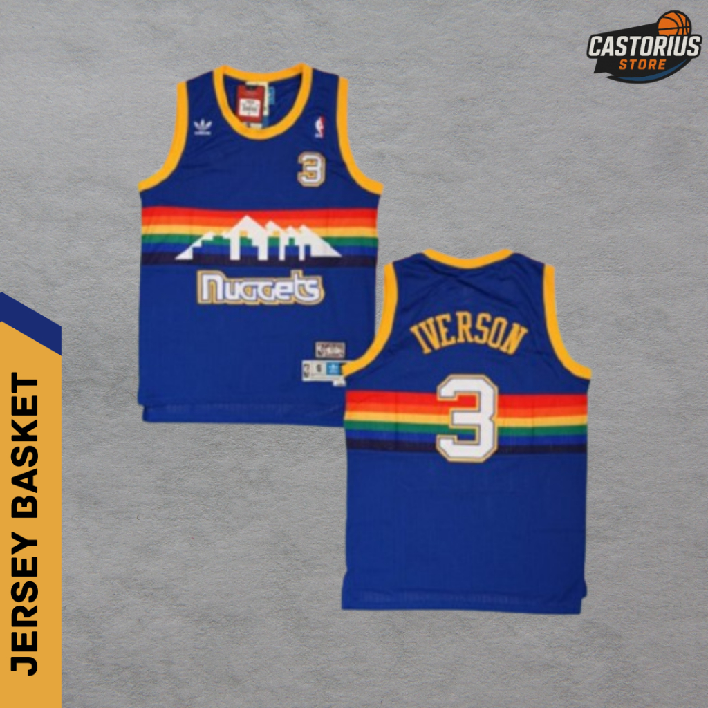 JERSEY BASKET ALLEN IVERSON BAJU BASKET DENVER NUGGETS BIRU BAJU BASKET PRIA COWOK #3 - DENVER NUGGE