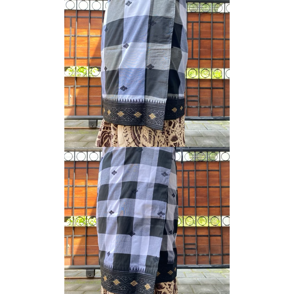 Saput Kain Adat Bali Pria Motif Kotak Kotak Poleng Bordir Hitam