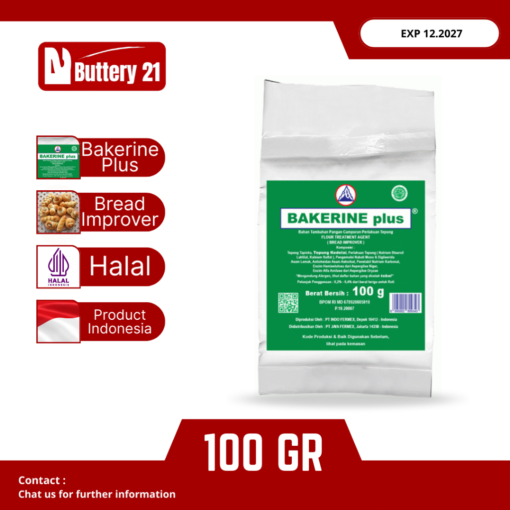 BAKERINE PLUS 100 GR/BAKERINE PLUS BREAD IMPROVER/PELEMBUT ROTI/BAKERINE PENGEMULSI