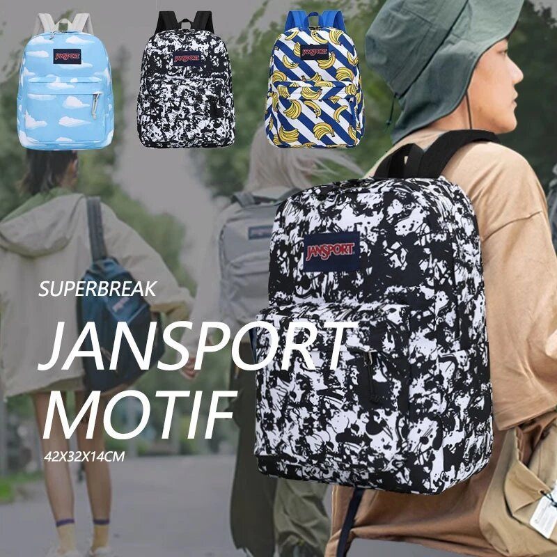 Tas Jansport Ransel Hitam Putih Kanvas Premium