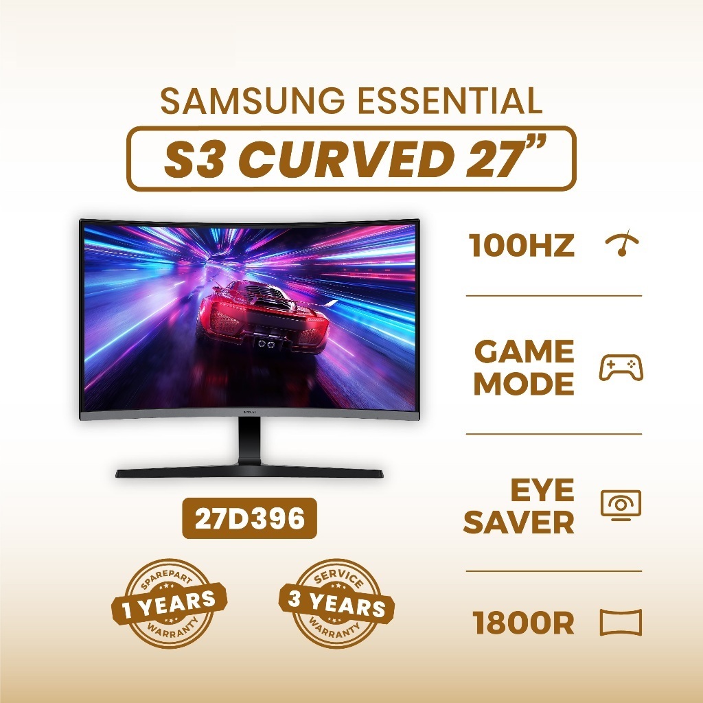 LED Monitor Samsung LS27D396GAEXXD Essential Curve 27 Inch S3 S39GD FHD 100Hz + Speaker