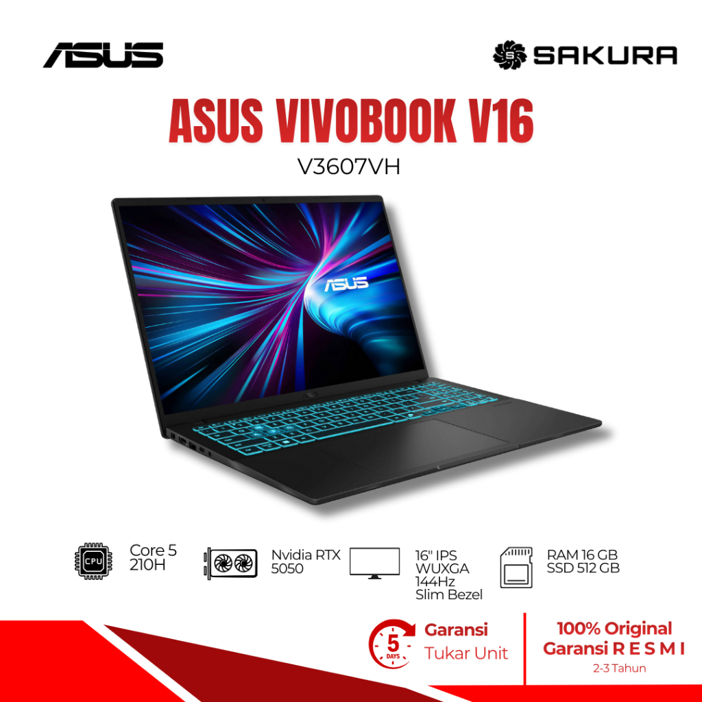 ASUS Gaming V16 V3607VH-I5N55B6T-HM - Matte Black [Intel Core 5 Processor 210H / NVIDIA GeForce RTX 