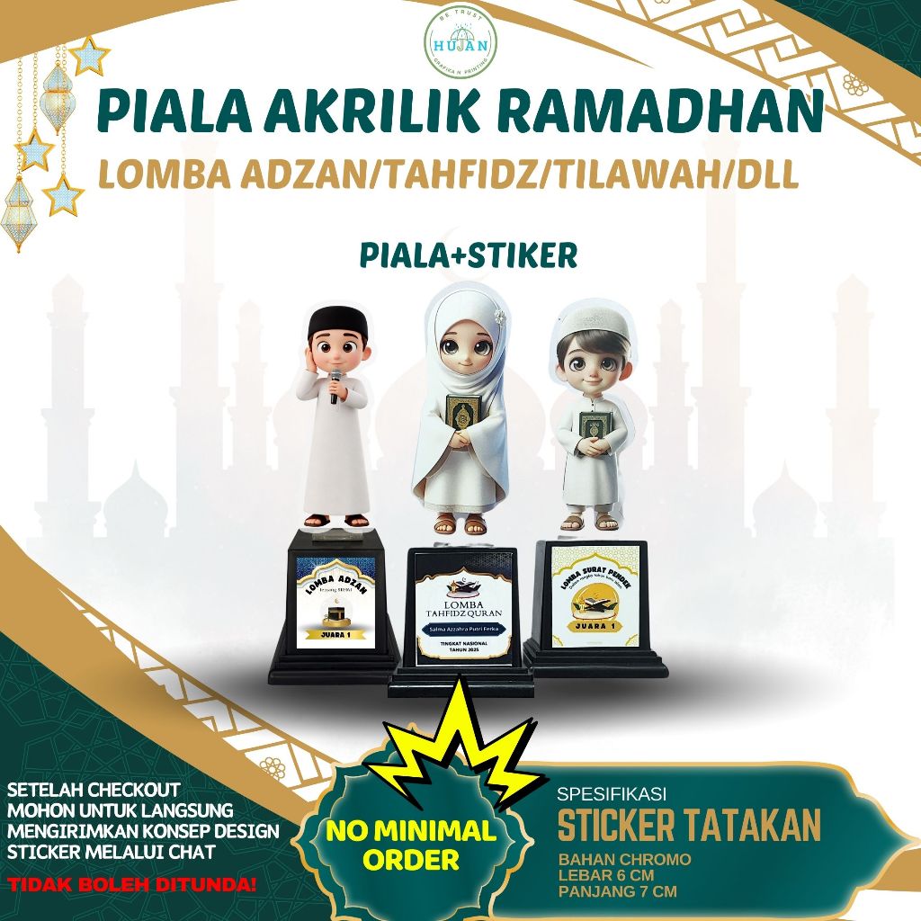 PIALA AKRILIK MUSLIM RAMADHAN/LOMBA ADZAN,TAHFIDZ, TILAWAH, DLL TERSEDIA DENGAN MIKA DAN NO MIKA