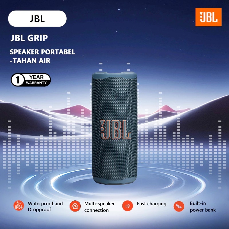 JBL Grip Speaker Bluetooth Portabel Ringkas Dengan JBL Pro Sound Yang Mantap Dan Cahaya Ambiens Blue