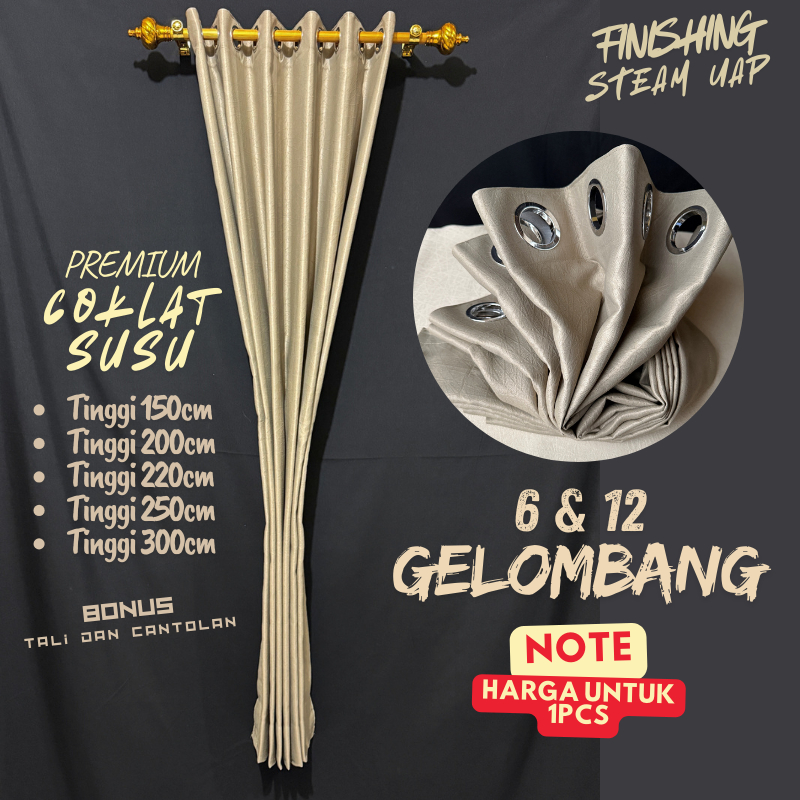 Gorden Jendela Blackout Polos Premium Coklat Susu Tebal Anti Cahaya Matahari Minimalis