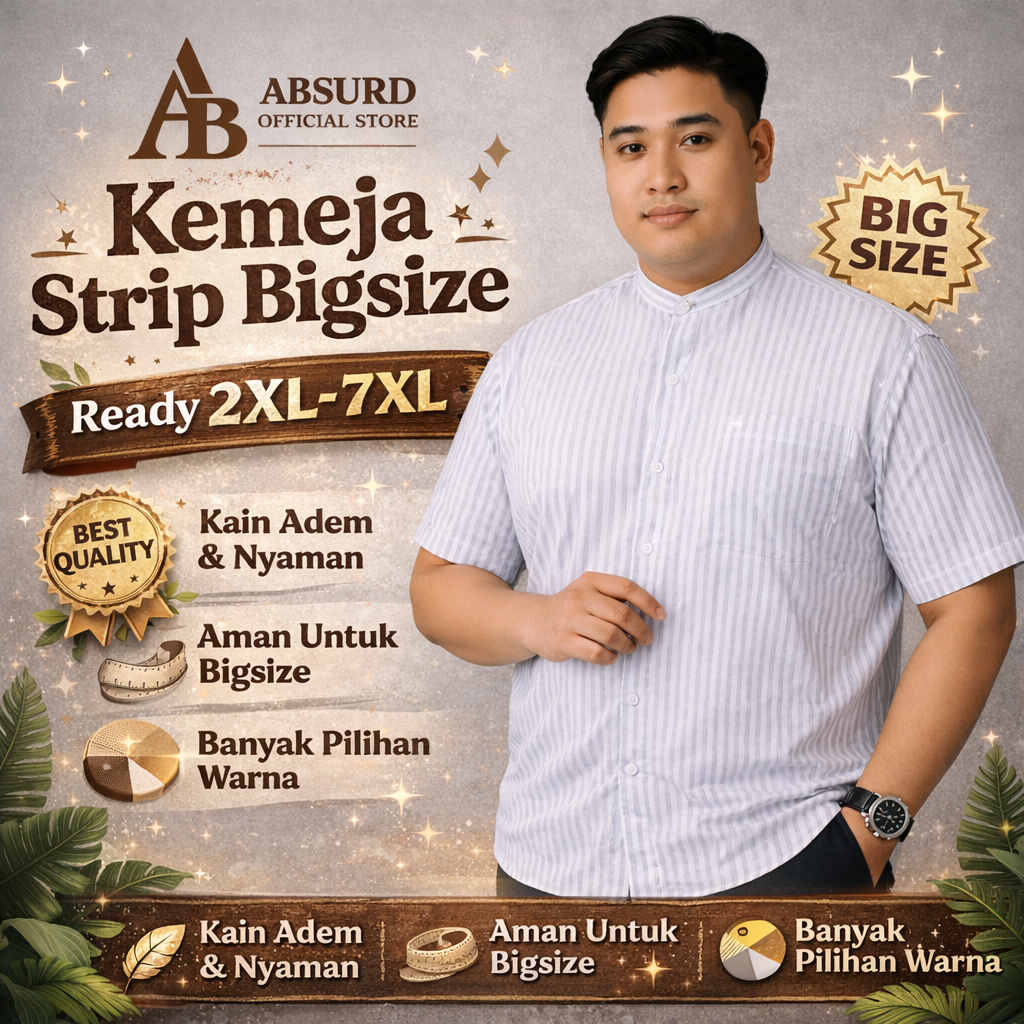 BIGBRAND Terbaru Kemeja Pria Jumbo Lengan Pendek Hem Salur Stripe Garis garis Big Size Premium