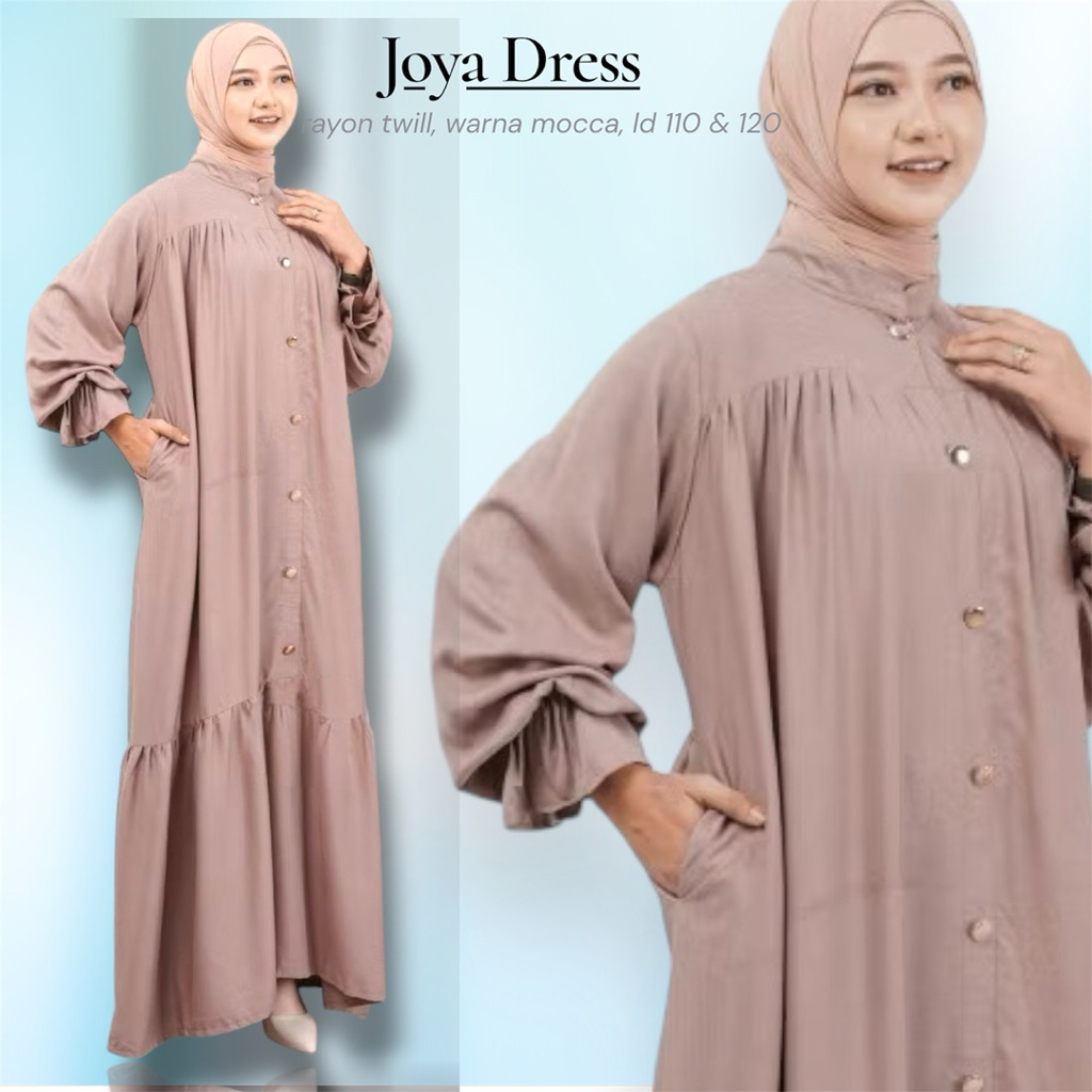 Gamis Polos Wanita Rayon Twill Joya Dress Jumbo Longgar Nyaman Ld 110 - 120