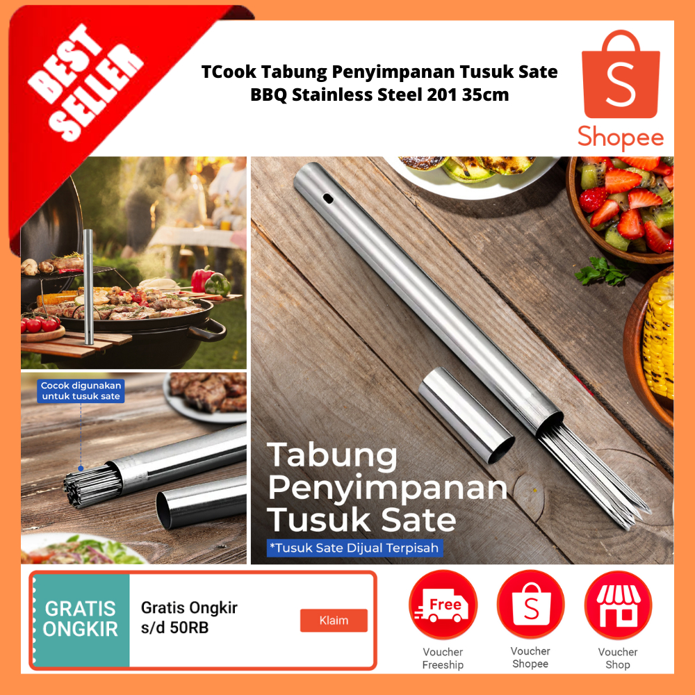Tabung Penyimpanan Tusuk Sate BBQ Stainless Steel 201 35cm / Tempat Penyimpanan Tusuk Sate