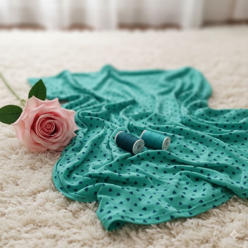 Kain Sifon Ceruty Motif Love Hati Kecil Premium - Bahan Kerudung Gamis Tunik Meteran - Warna Hijau T