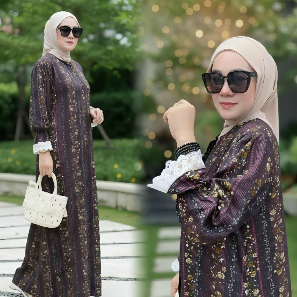 Syahna Dress Gamis Rayon Wanita Muslim Adem Busui Lengan Karet Terbaru