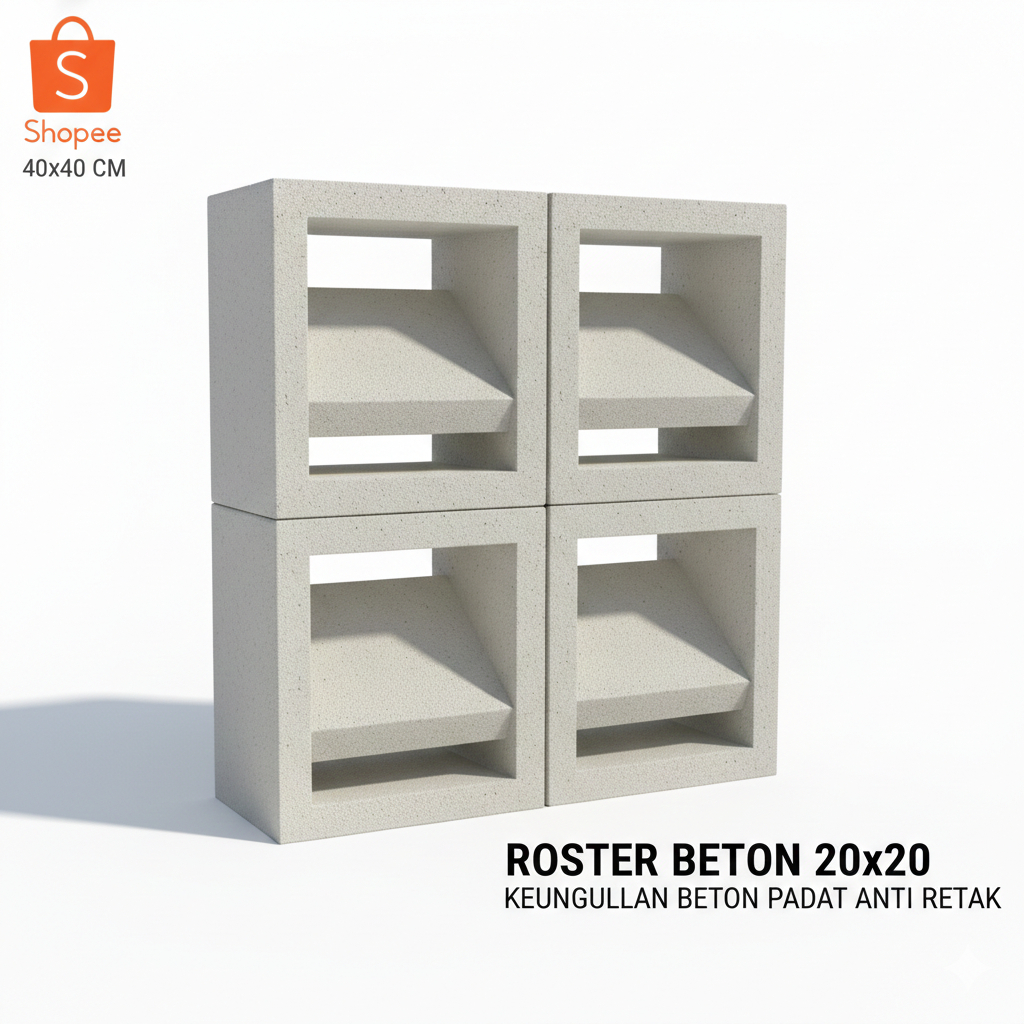 Roster Beton Minimalis - Nako Semen, Dua Muka, 20 x 20 | Loster Putih | Ventilasi Udara, Pagar Rumah