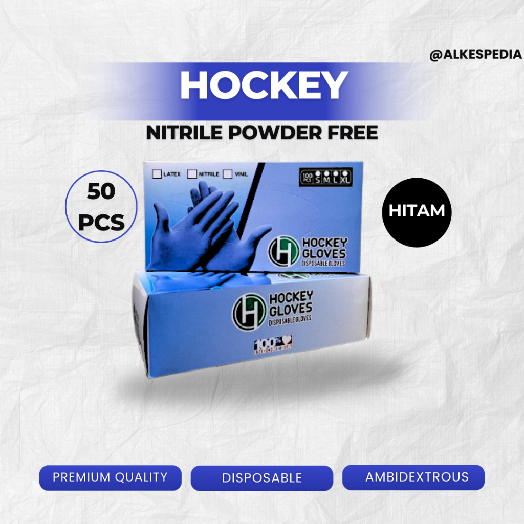 Sarung Tangan Nitrile Hitam Hockey Gloves Powder Free 50 Pcs
