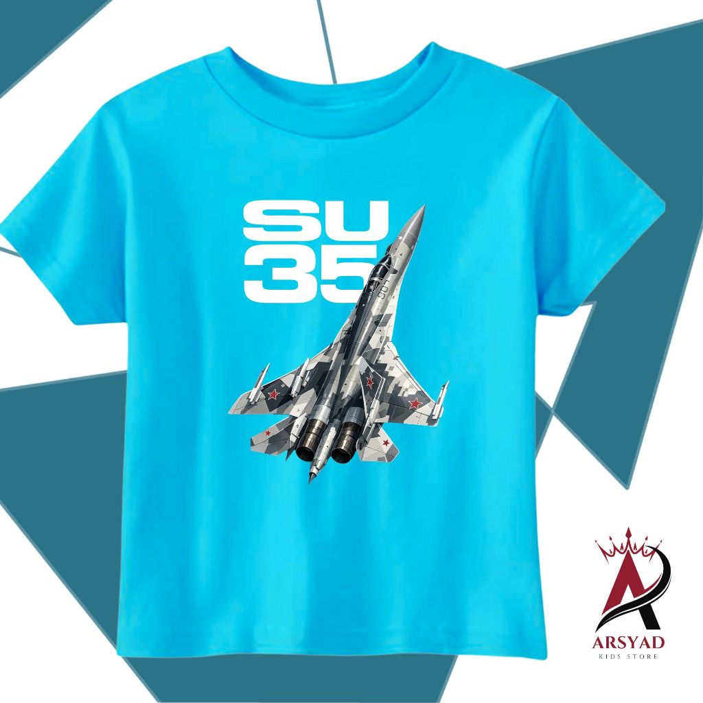 FREE CUSTOM NAMA Kaos Anak Custom Nama Combed 30s Gambar  PESAWAT SUKHOI SU 35  Untuk Anak dan Hadia