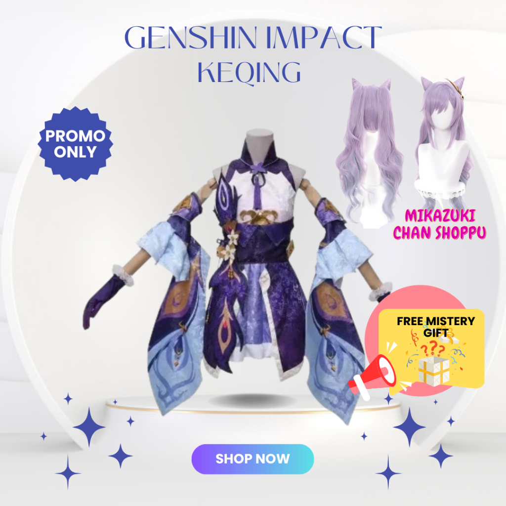 (  READY STOK ) MANMIAO Kostum Wig Keqing Genshin Impact Costume Cosplay Anime